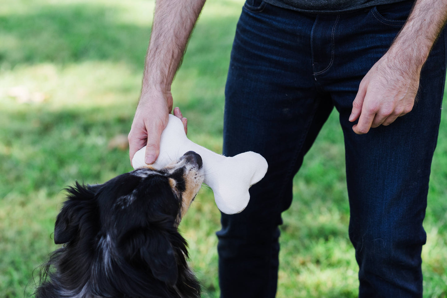 Soft Plush Dog Bone Toy for Gentle Chewers | Hemp and Cotton: Off-White