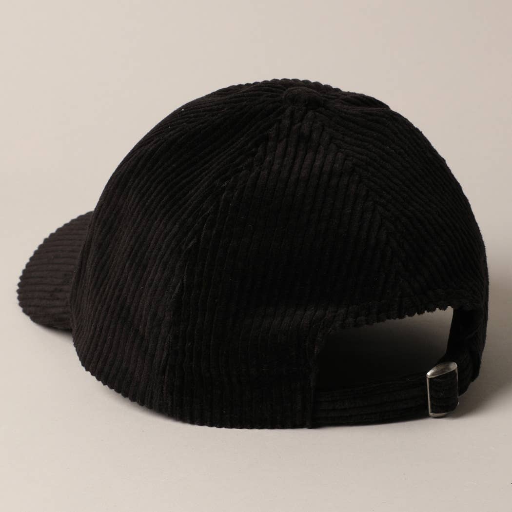 Dog Mom Chenille Patch Corduroy Baseball Cap: Black / ONE SIZE