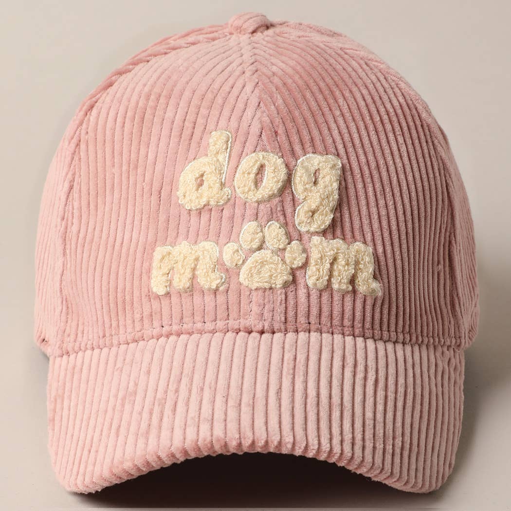 Dog Mom Chenille Patch Corduroy Baseball Cap: Black / ONE SIZE