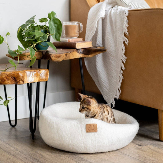 Wool Cat Cave Bed - Snow White