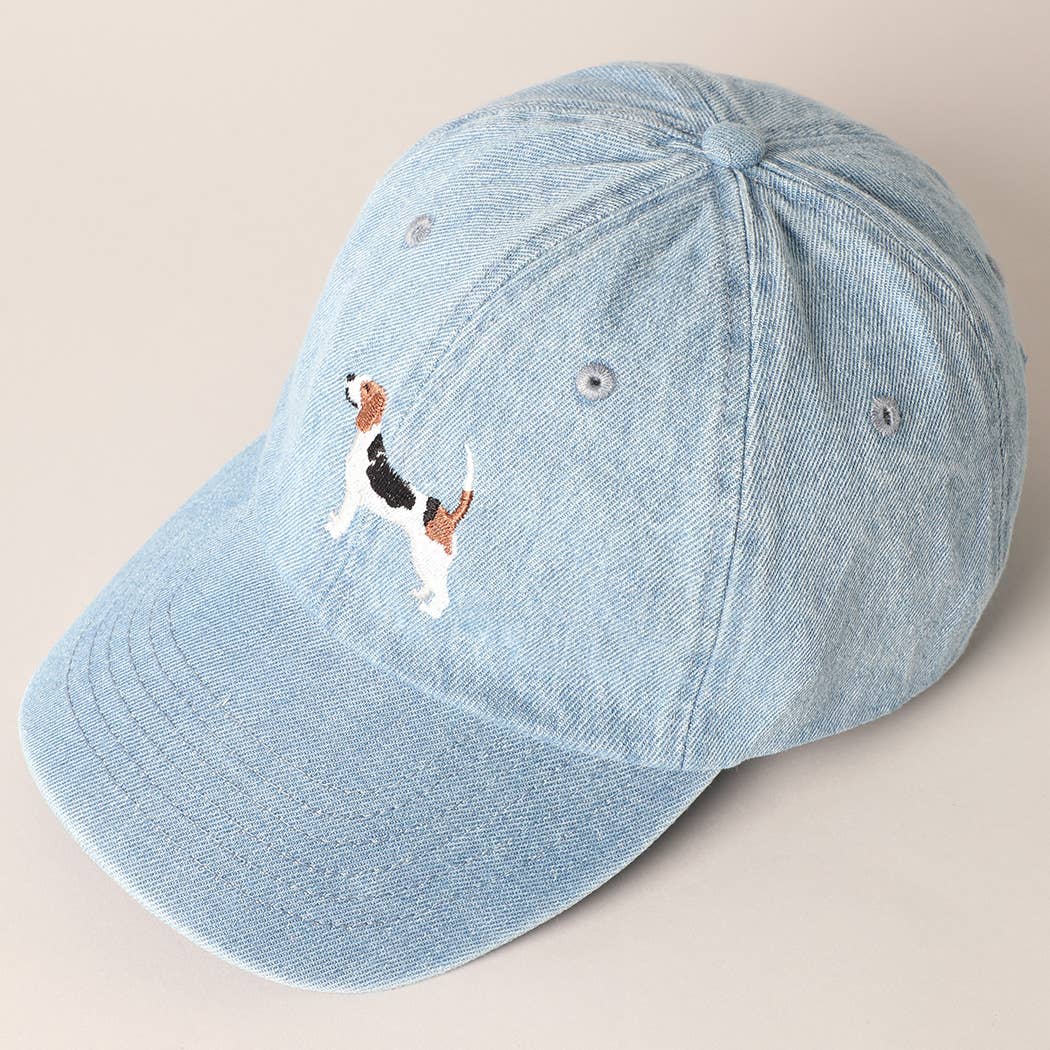 Beagle Dog Embroidered Denim Baseball Cap: Light Denim / ONE SIZE