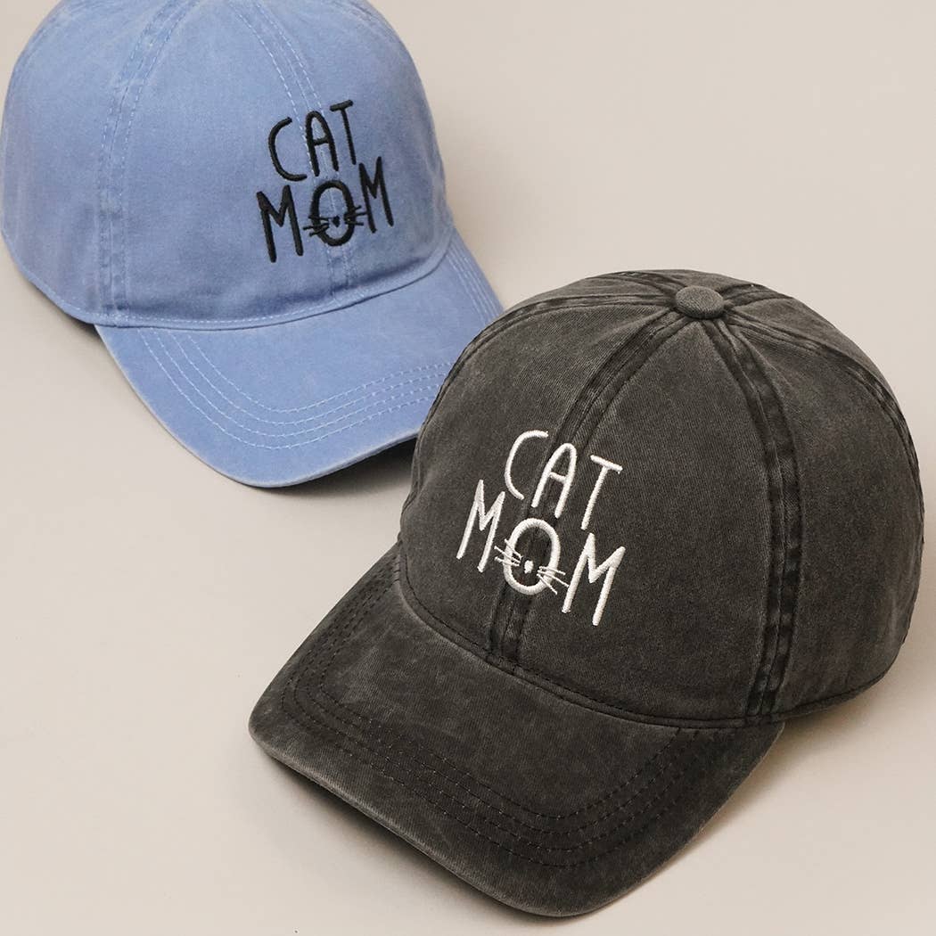 CAT MOM Denim Cotton Adjustable Hat: BLACK / One Size