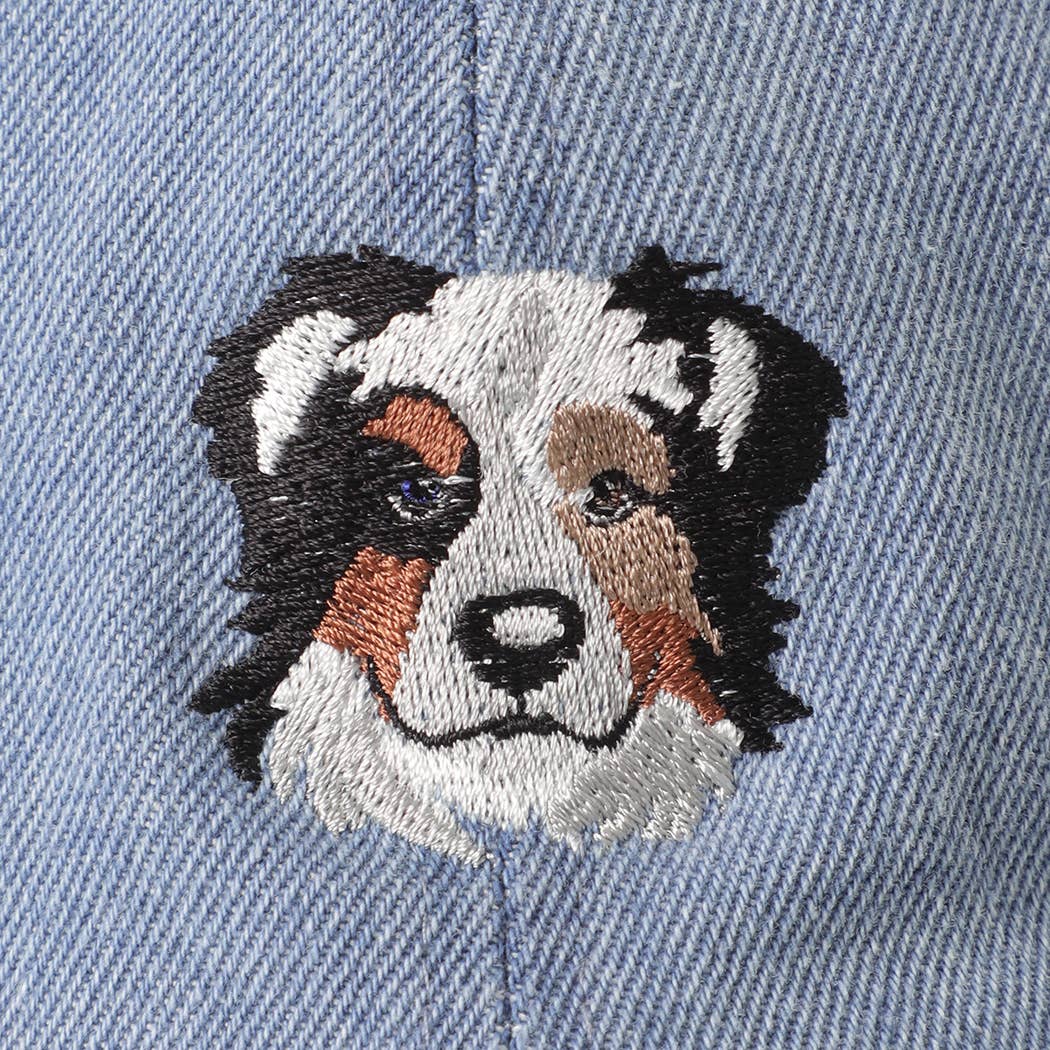 Australian Shepherd Embroidered Denim Baseball Cap: LIGHT BLUE / One Size