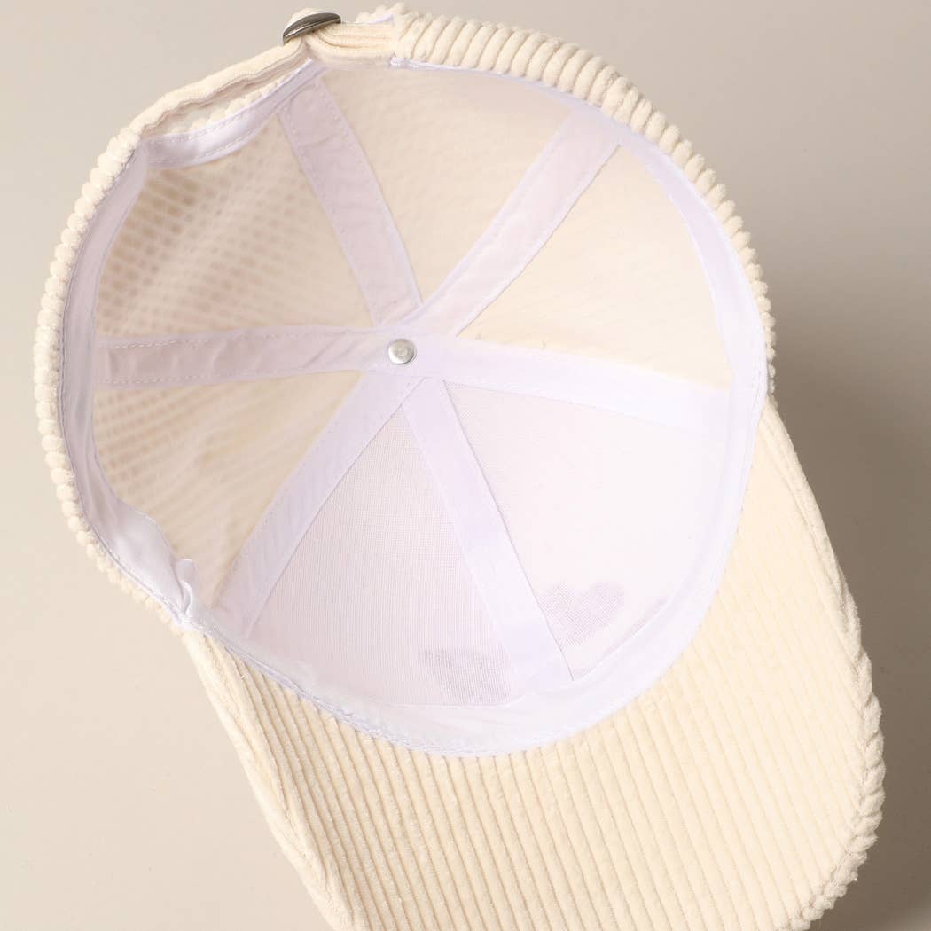 Dog Mom Chenille Patch Corduroy Baseball Cap: Black / ONE SIZE