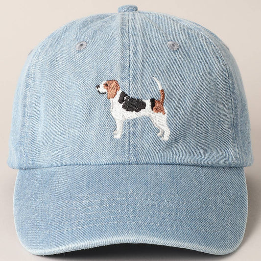 Beagle Dog Embroidered Denim Baseball Cap: Light Denim / ONE SIZE