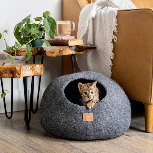 Wool Cat Cave Bed - Stone Gray