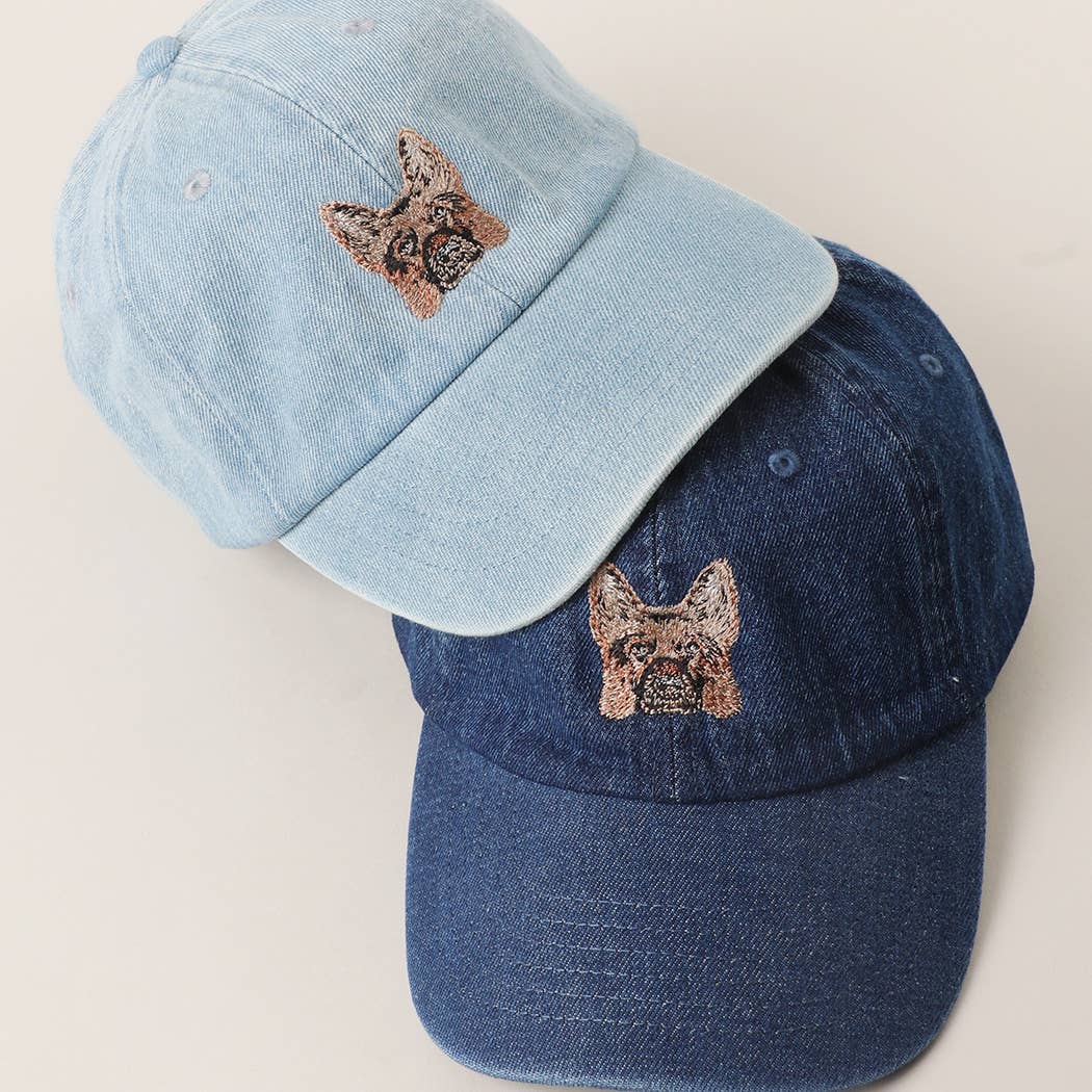 German Shepherd Embroidered Denim Baseball Cap: LIGHT BLUE / One Size