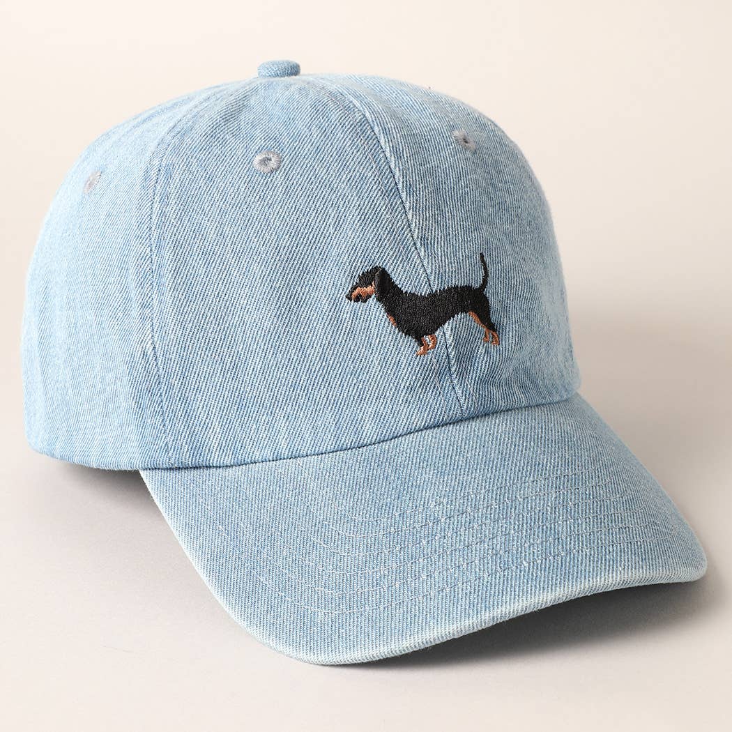 Dachshund Dog Embroidered Denim Baseball Cap: Light Denim / ONE SIZE