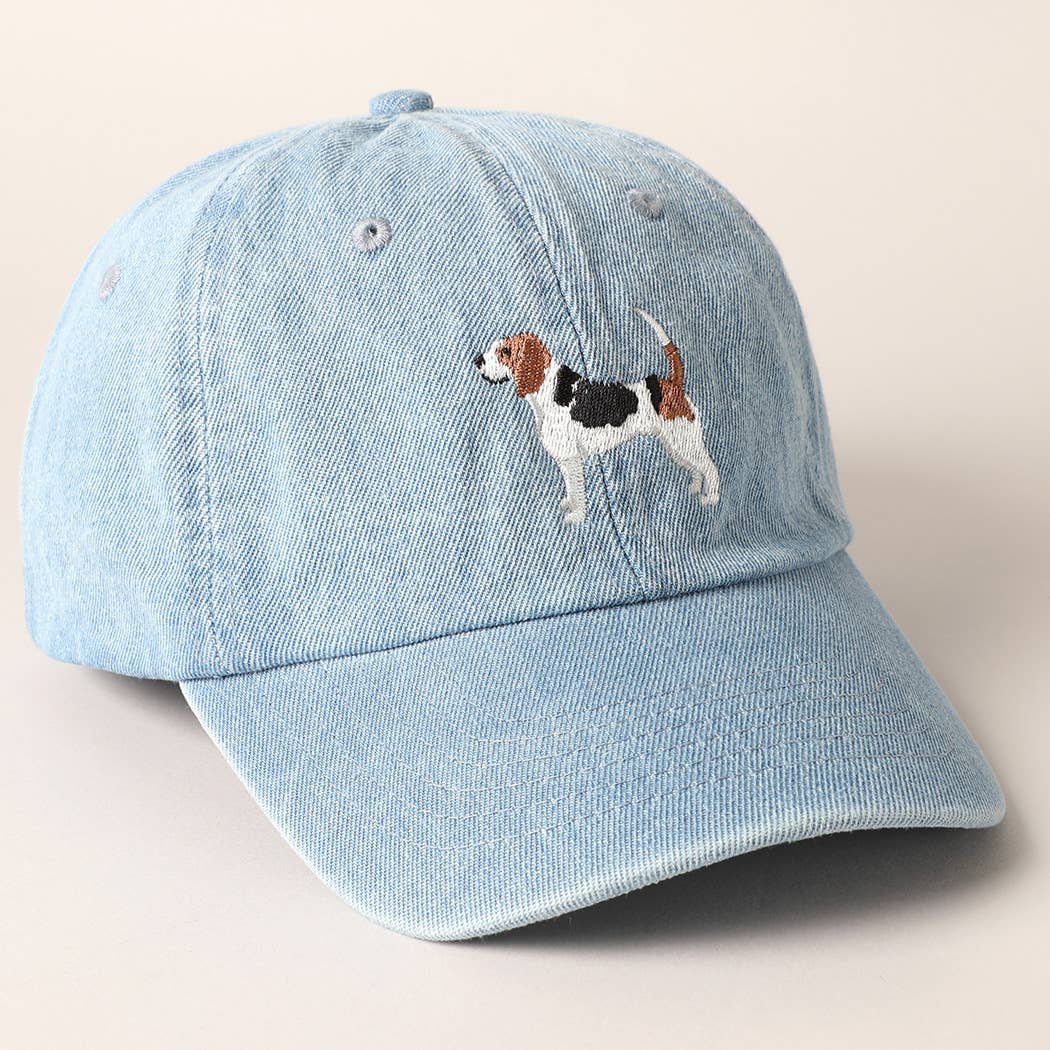 Beagle Dog Embroidered Denim Baseball Cap: Light Denim / ONE SIZE