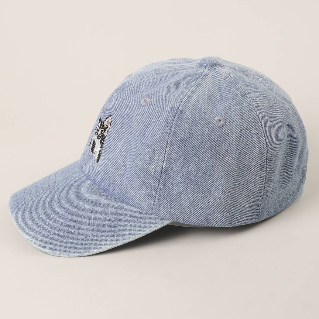 Siberian Husky Embroidered Denim Baseball Cap: LIGHT BLUE / One Size