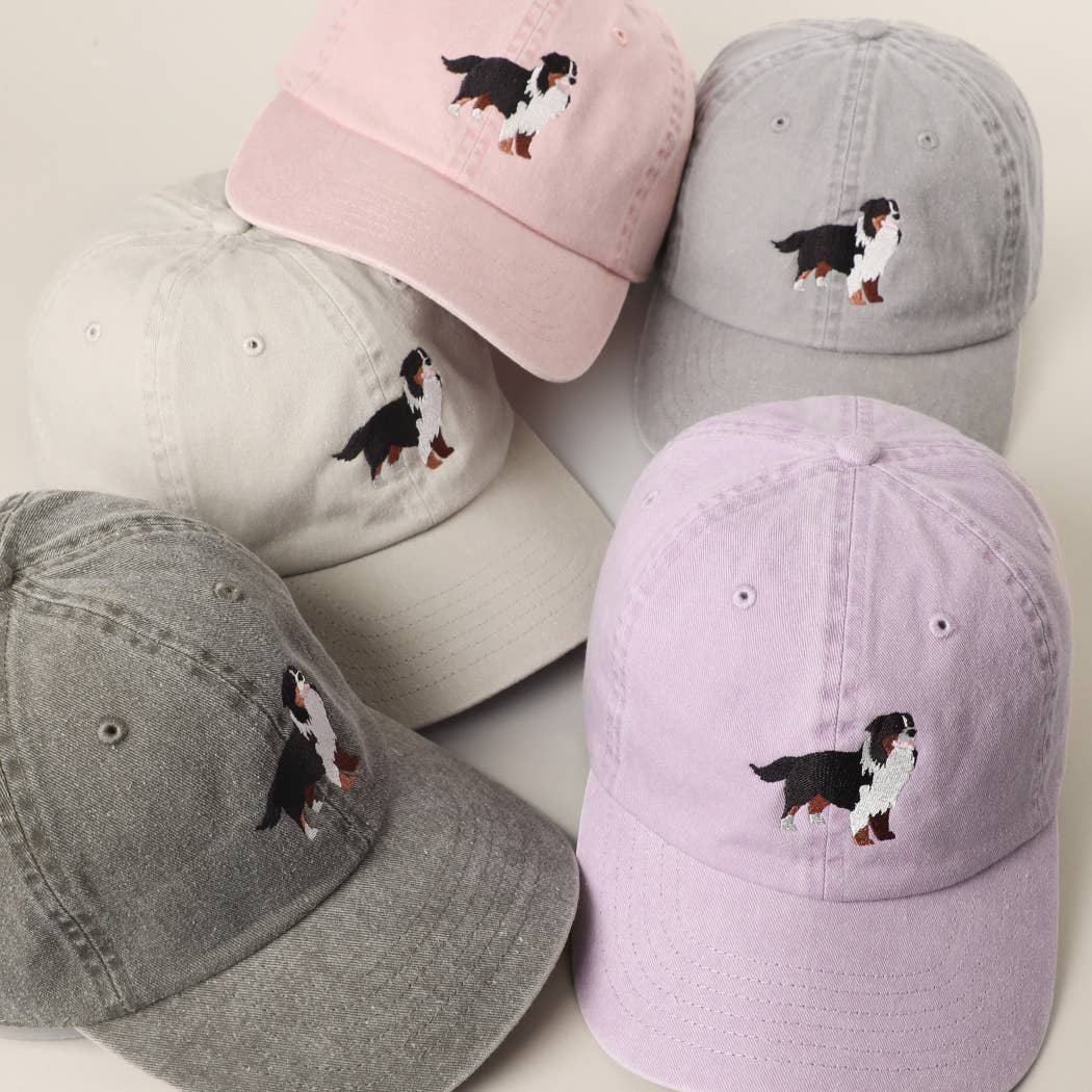 BERNESE MOUNTAIN DOG Embroidered Cotton Baseball Cap: GREY