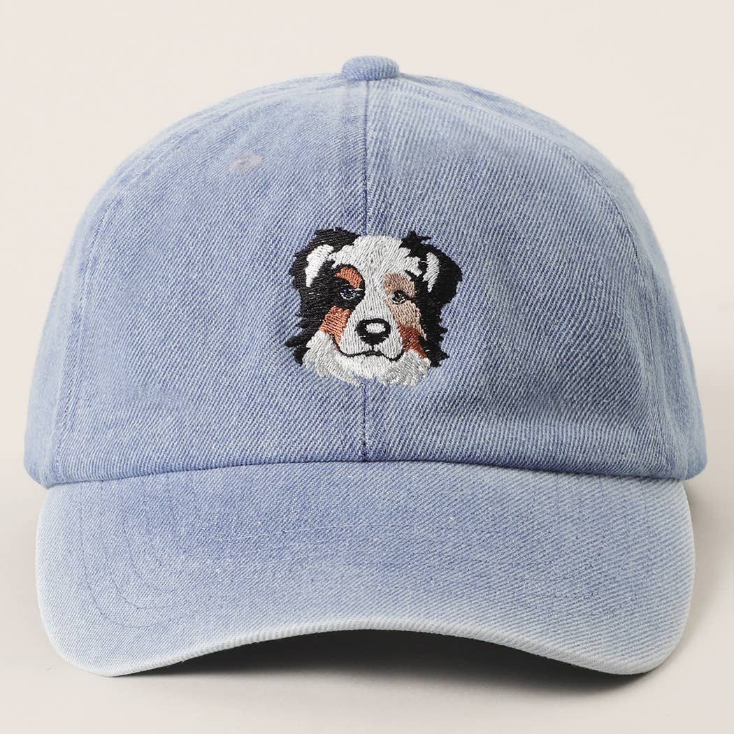 Australian Shepherd Embroidered Denim Baseball Cap: LIGHT BLUE / One Size