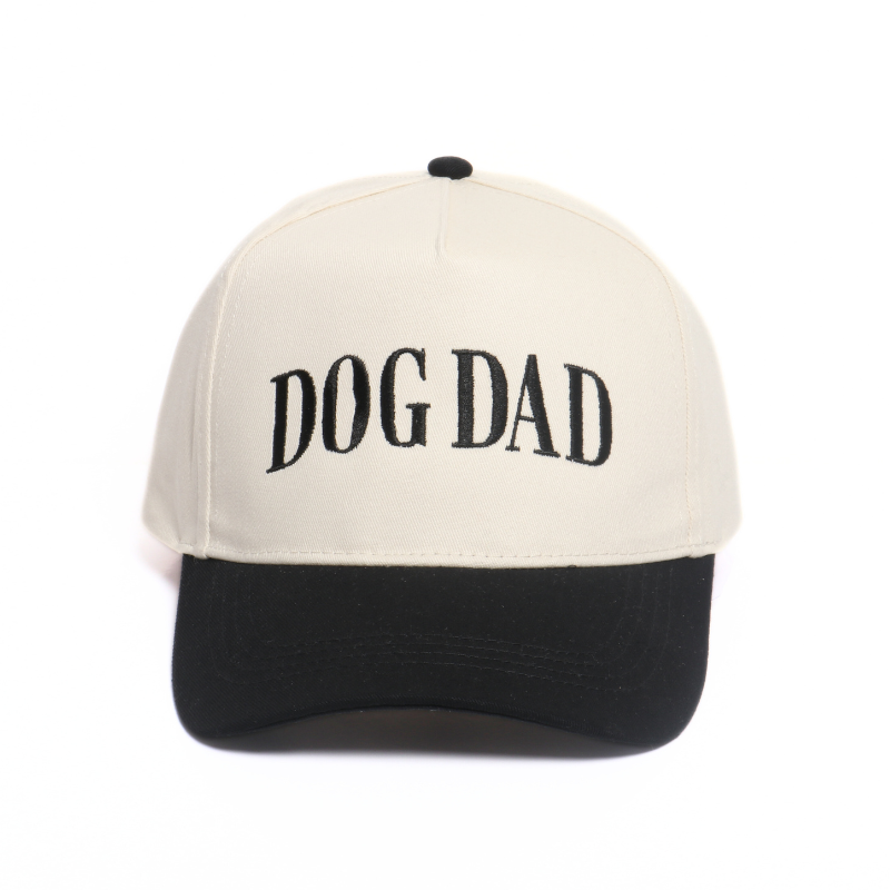 DOG DAD Embroidery 5 Panel Two Tone Cap: Black
