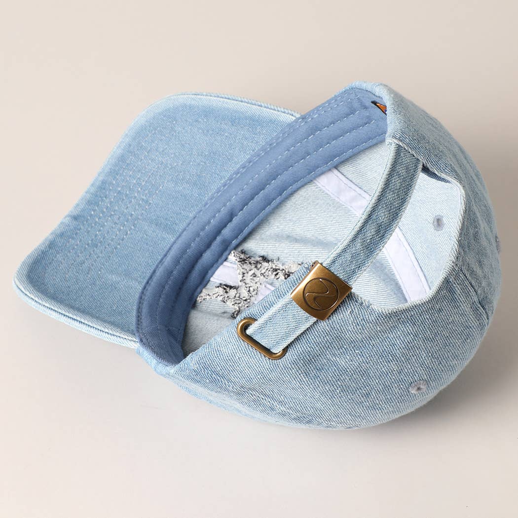 Dalmatian Dog Embroidered Denim Baseball Cap: Light Denim / ONE SIZE