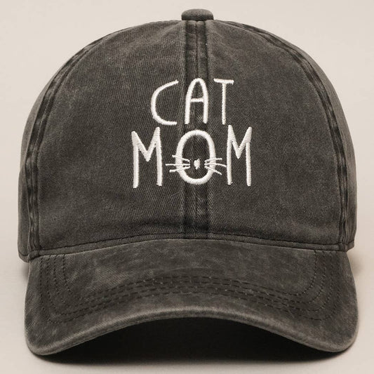 CAT MOM Denim Cotton Adjustable Hat: BLACK / One Size