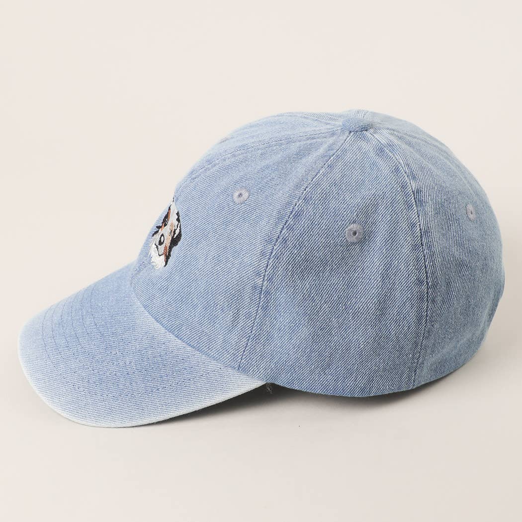 Australian Shepherd Embroidered Denim Baseball Cap: LIGHT BLUE / One Size