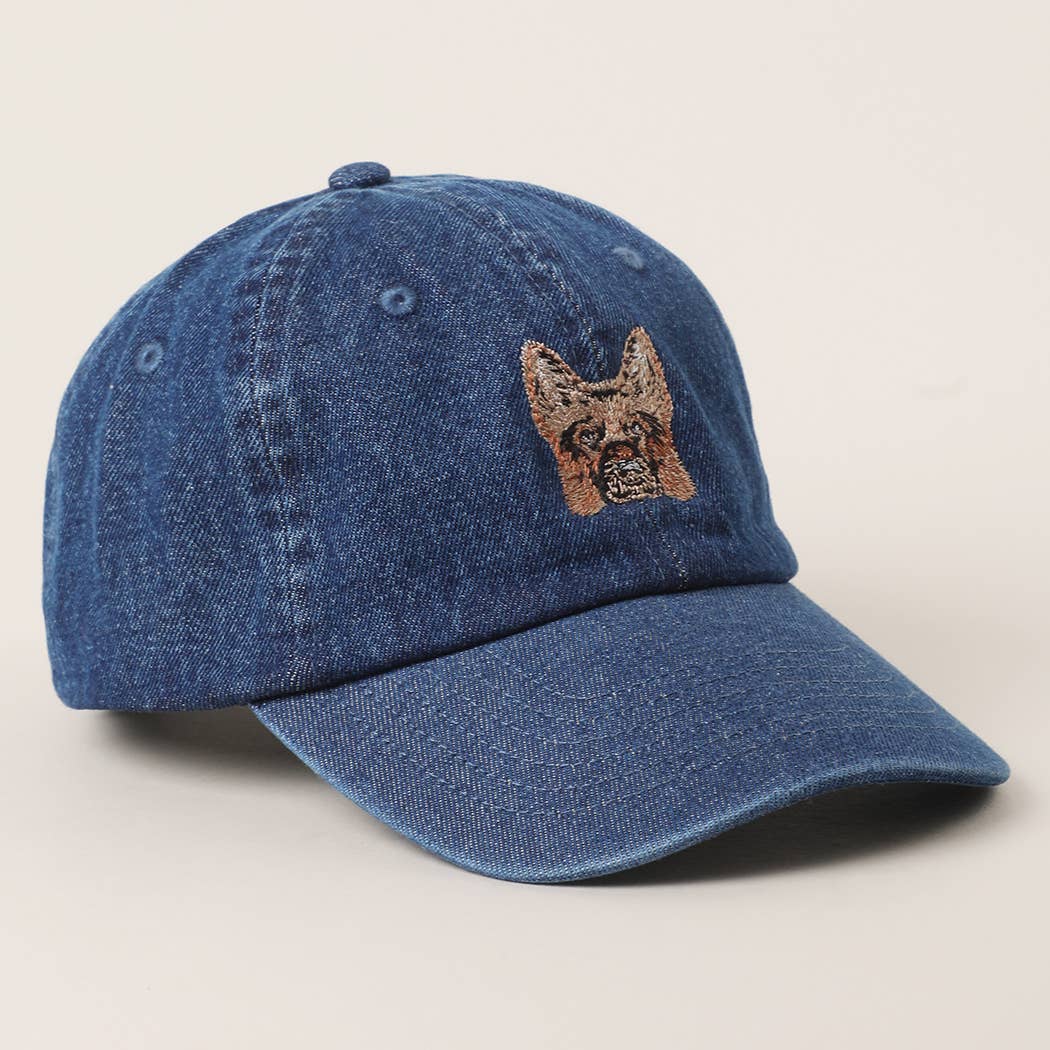 German Shepherd Embroidered Denim Baseball Cap: LIGHT BLUE / One Size